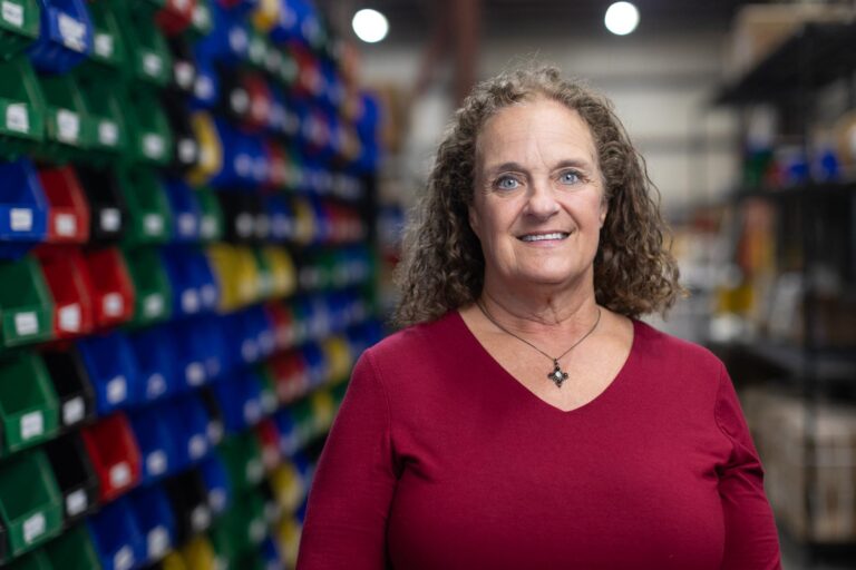 Linda Taylor portrait in factory