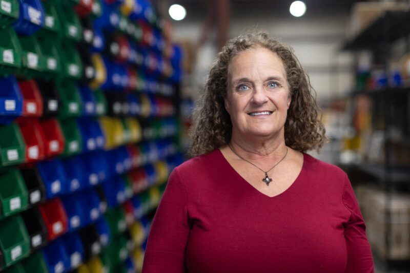 Linda Taylor portrait in factory