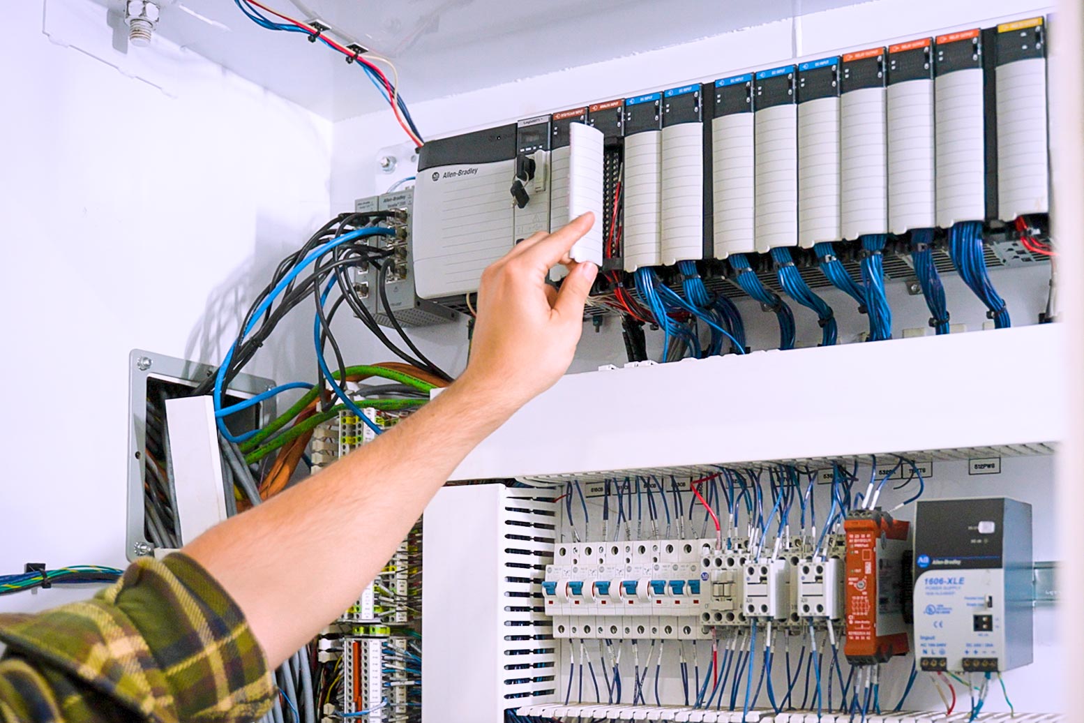Interior of electrical box with hand opening connector box