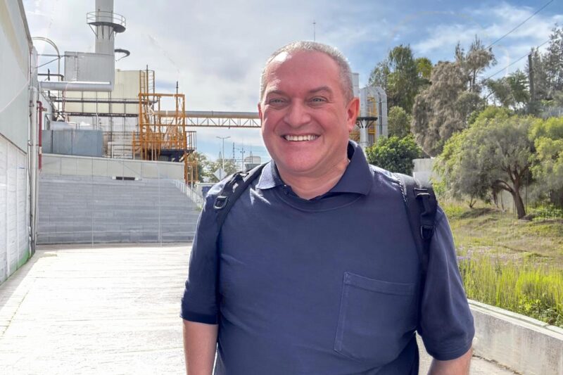 Simone Sandrini outside a battery factory